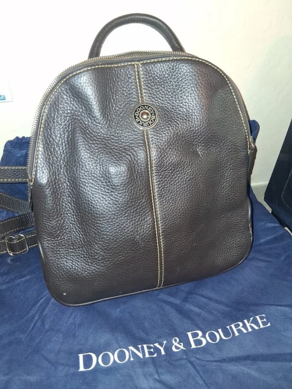 Dooney & Bourke Dark Brown Pebbled Leather Backpack